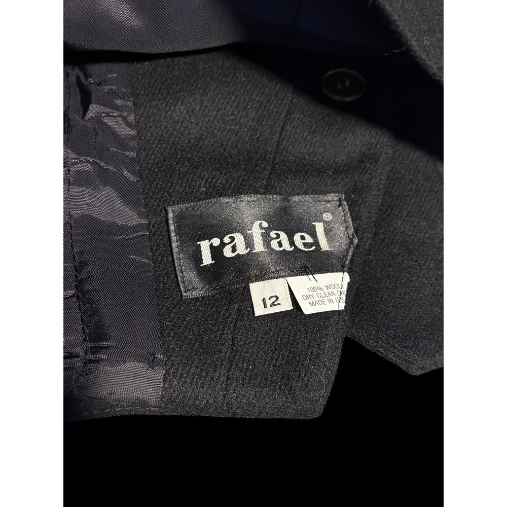 Vtg Rafael Womens 100% Wool Black Jacket Skirt Suit Set Leather Accents Sz 12 - Picture 9 of 16